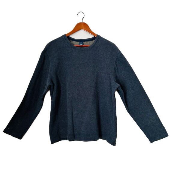 GAP Pullover Shirt Men Large Blue Crew Knit Cotton Slit Outdoor Comfy Fisherman - Picture 1 of 11